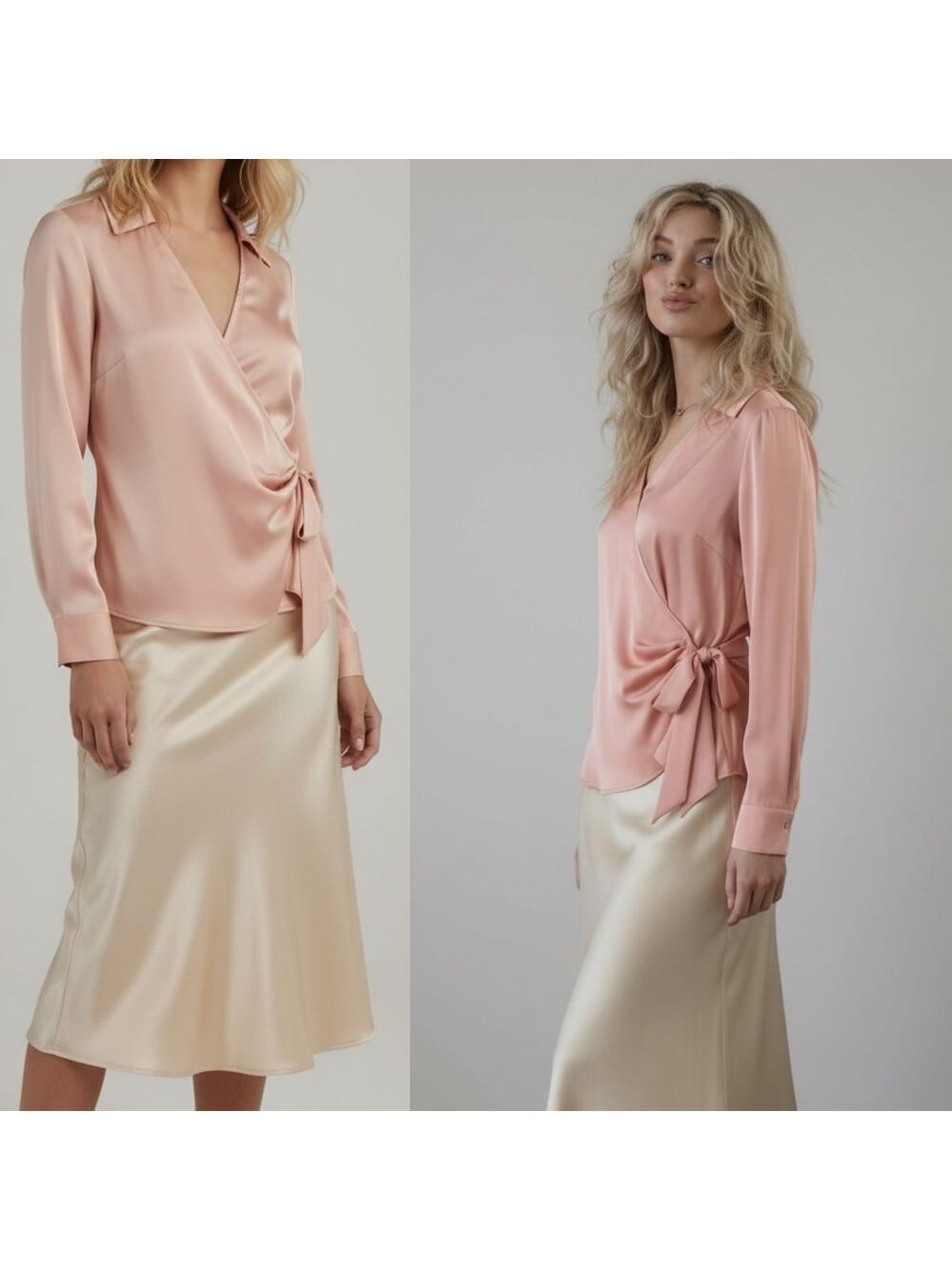 Luxurious Satin Set ✨ Grace Karin Blush Blouse & Hotouch Champagne Skirt